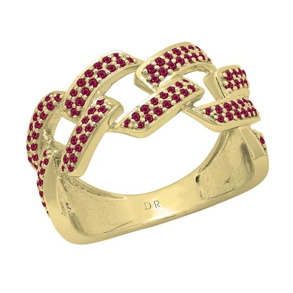 Dazzlingrock Collection Round Ruby Out Bling Cuban Link Band Ring for Women (Color Red, Clarity Highly Included) in 14K Yellow Gold, Size 6.5