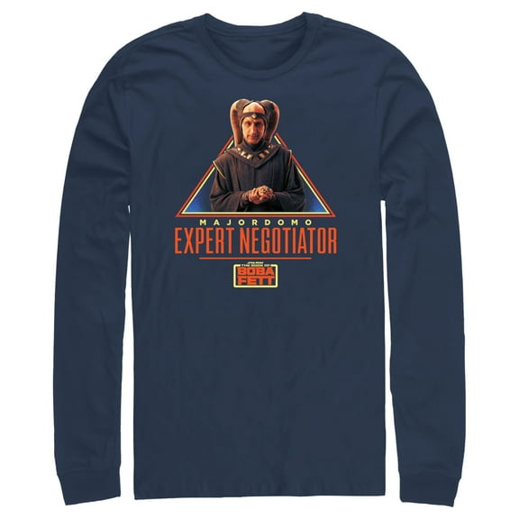 Men's Star Wars: The Book of Boba Fett Majordomo Expert Negotiator  Long Sleeve Shirt Navy Blue X Large
