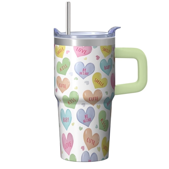 20oz Valentine's Day Tumbler with Handle Straw and Lid Travel Coffee Cup for Women Friends Holiday Birthday Gift