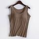 thumbnail image 3 of Camiseta deportiva sin mangas de color liso para yoga para mujer: almohadilla en el pecho, sin aros, tirantes anchos, camiseta sin mangas informal, cuello redondo, ropa de verano, 3 of 3