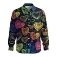 thumbnail image 5 of Fgvctg Long Sleeve Button Down Shirts for Men V Neck Blouses Trendy Date Day Love Heart Print Shirts Oversized Collared Business Casual Tops Dark Blue 2XL, 5 of 5