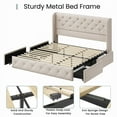 thumbnail image 6 of Breltam Queen Size Bed Frame with 4 Storage Drawers, Wingback Tufted Headboard, LED Lights, Beige Velvet Upholstered Platform Bed, No Box Spring Needed, 6 of 9