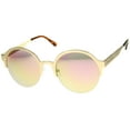 thumbnail image 2 of sunglassLA Unisex Modern Metal Half-Frame Color Mirrored Lens Round Sunglasses (Gold / Pink Mirror) - 55mm, 2 of 4
