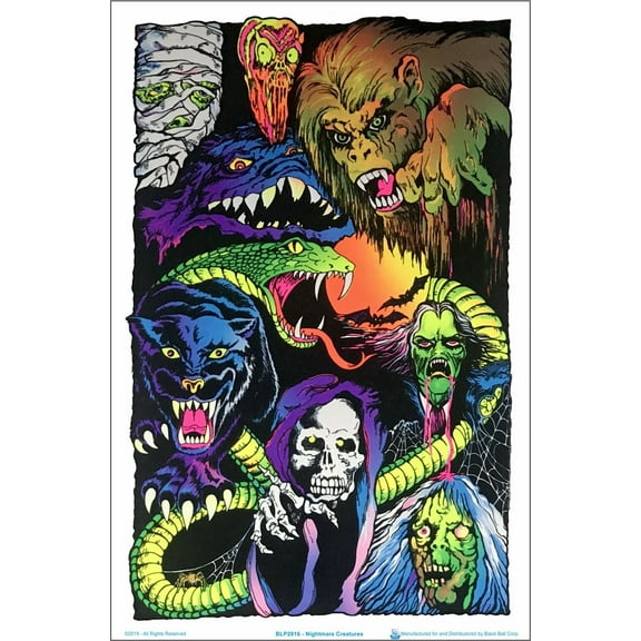Nightmare Creatures Blacklight Poster - Flocked - 23" x 35"
