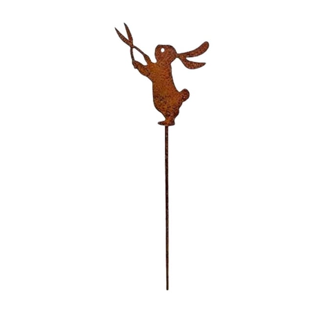 Rewenti Rusted Metal Bunny Garden Stakes Markers Outdoor Patio Planter Decor For Easter Spring