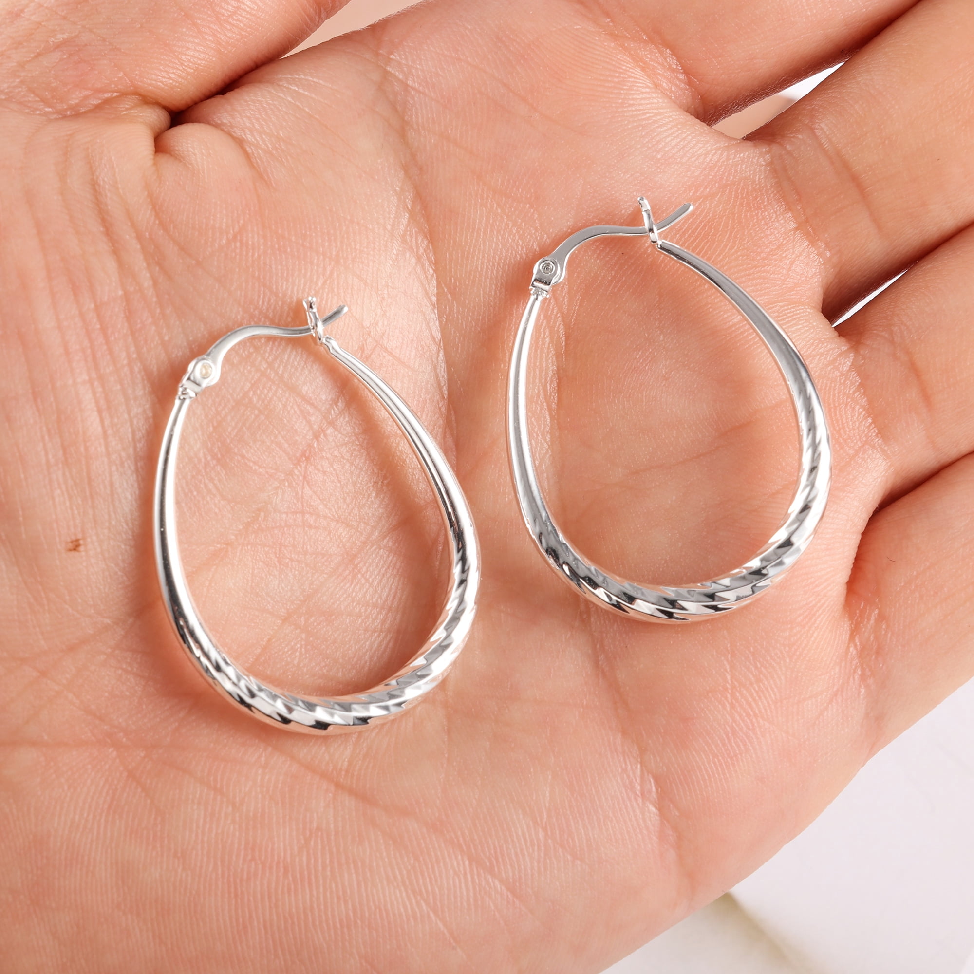 Alexcraft Silver Oval Hoop Earrings Hypoallergenic 14K Gold Plated Sterling Silver Lightweight Oval Hoop Earrings for Women