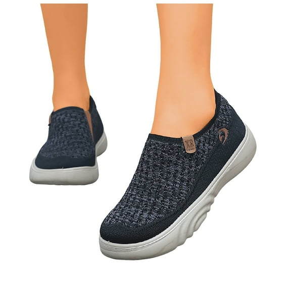 Rokment Orthopedic Barefoot Slip on Socks Walking Nursing Shoes for Women Comfortable Wide Width Knit Orthotic Platform Non-Slip Work Tennis Driving Sneakers Black Size 6