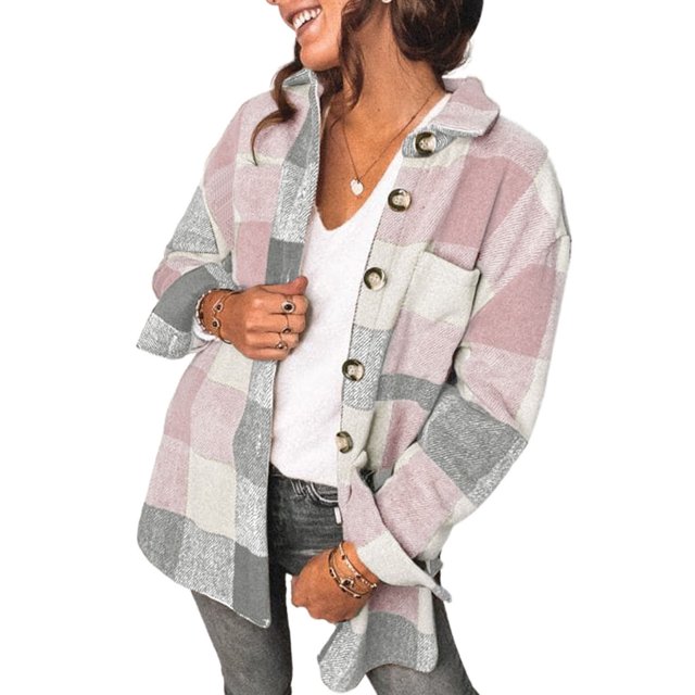 Camisas de abrigo a cuadros a la moda para mujer, abrigo informal, camisa con botones y estampado a cuadros, abrigo informal para mujer, diseño revolucionario