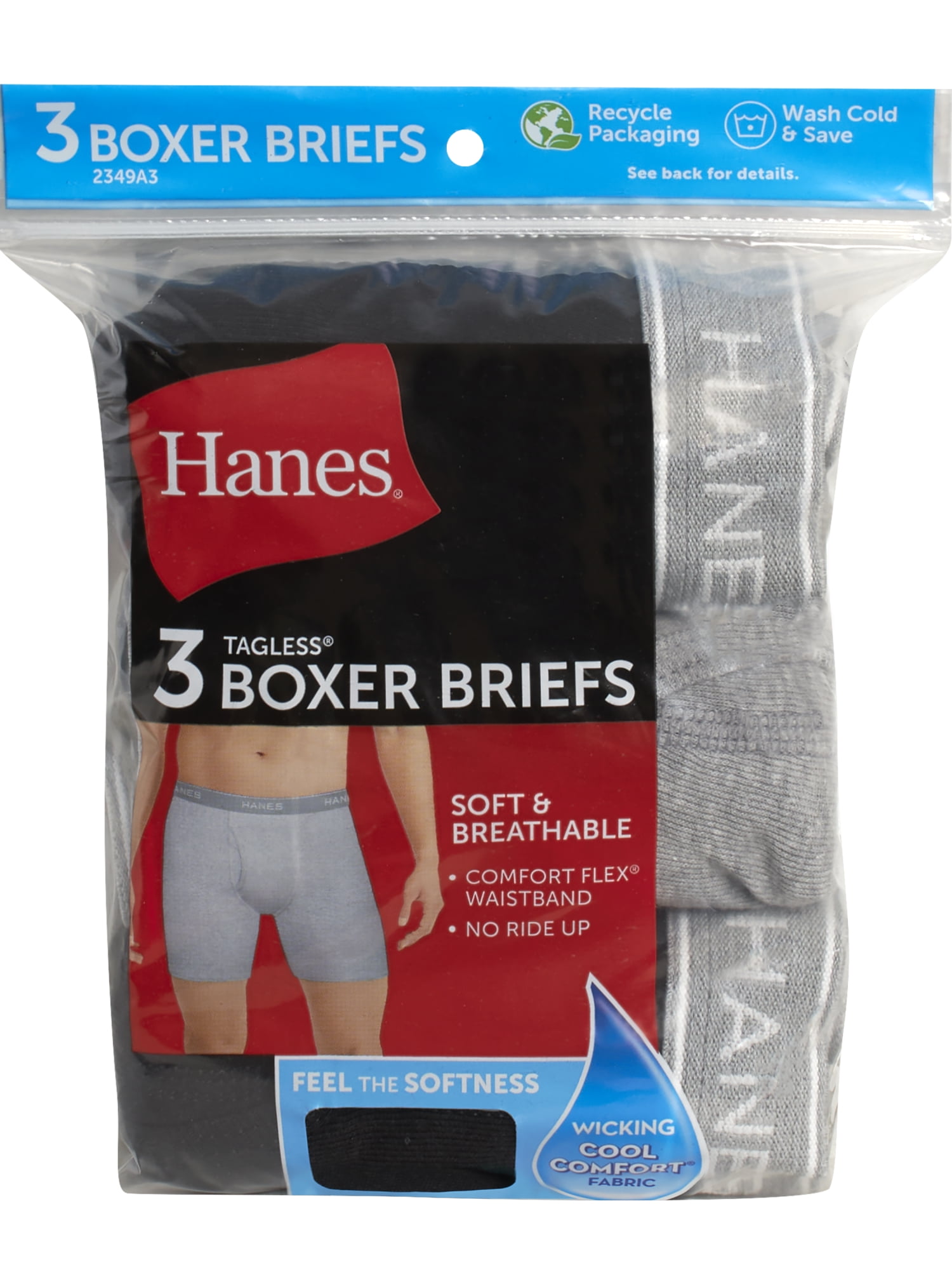 Men's Black/Grey Boxer Briefs, 3 Pack