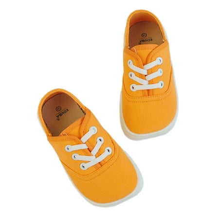 

Sanviglor Kids Flats Non-Slip Canvas Sneakers Slip On Casual Shoes Walking Breathable Lightweight Fashion Comfort Orange 6.5C
