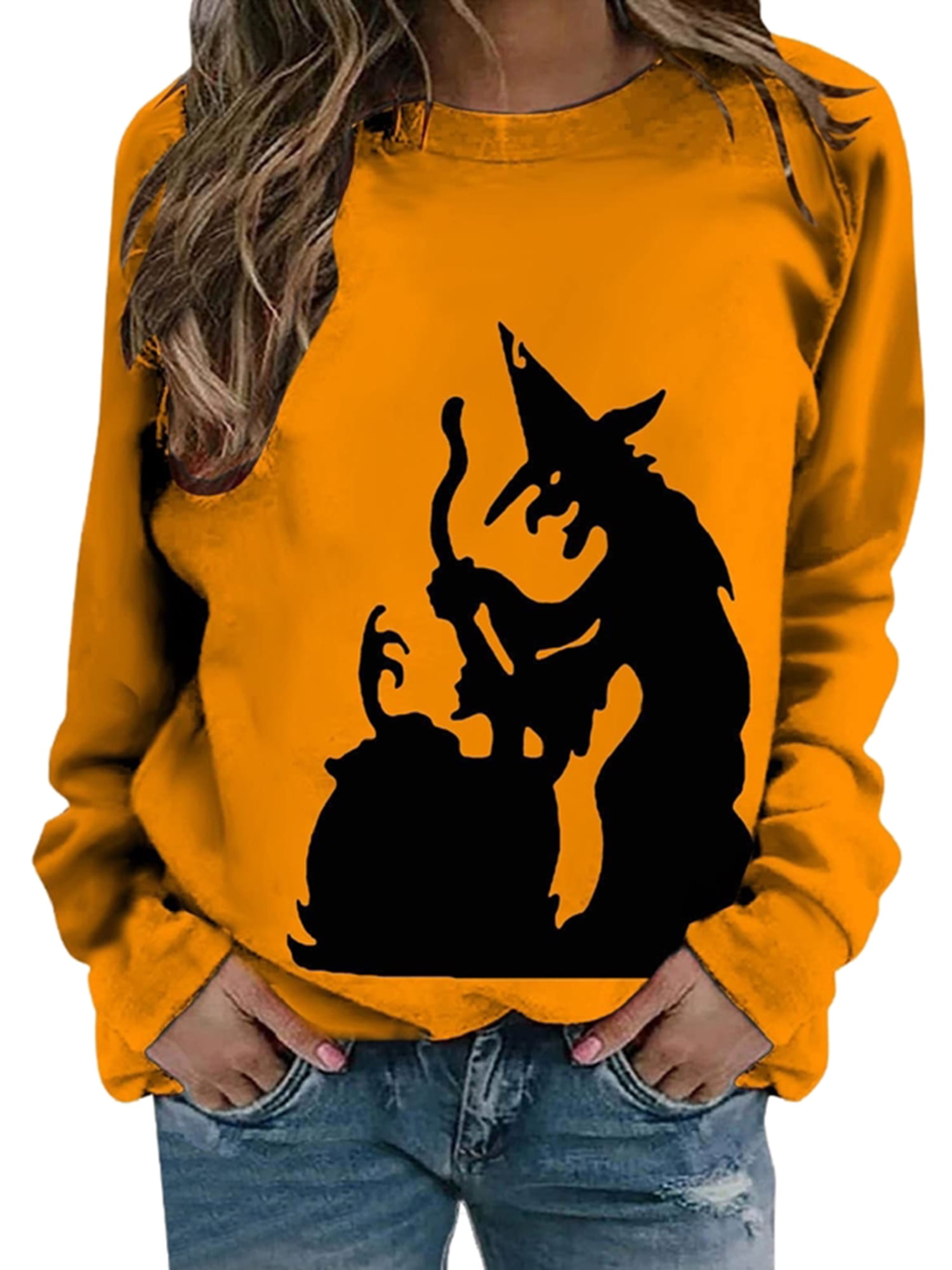 Asashitenel Women Halloween Casual Long Sleeve Sweatshirts Bat/Pumpkin ...