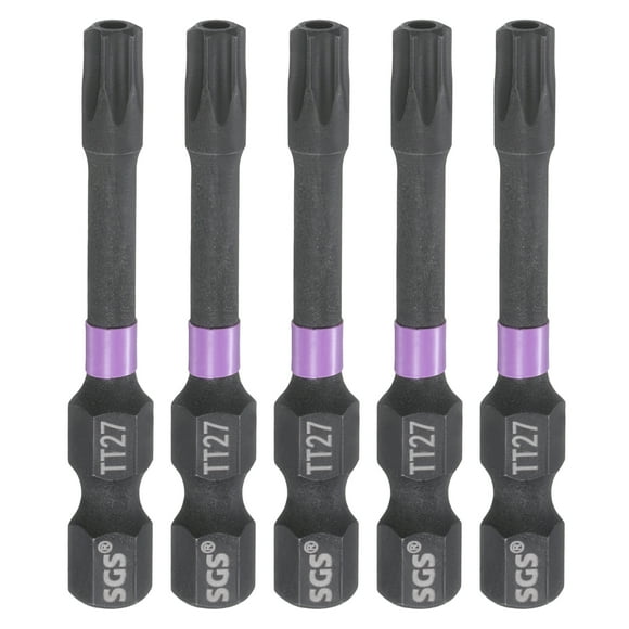 Uxcell 5pcs TT27 Torx Impact Screwdriver Bit 1/4" Hex Shank 2" Long Magnetic with Hole