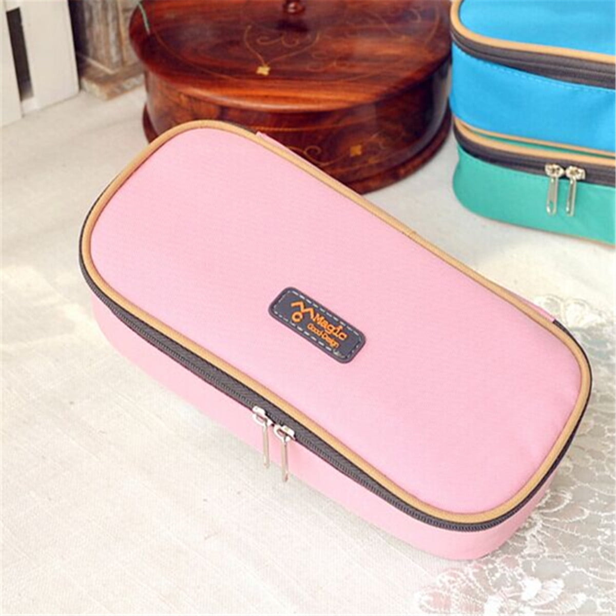 Canvas Pencil Case Large Capacity School Office Stationery Bag Makeup Cosmetic Pen Box with