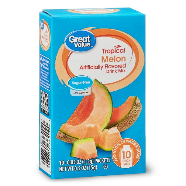Great Value SugarFree Tropical Melon Drink Mix, 0.5 oz, 10 Count