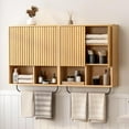 thumbnail image 7 of Fluted Wall Cabinet, Modern Wood Floating Bathroom Cabinet with Hanging Rod and Adjustable Shelf, Wall Mount Medicine Cabinet Natural Oak, 7 of 7