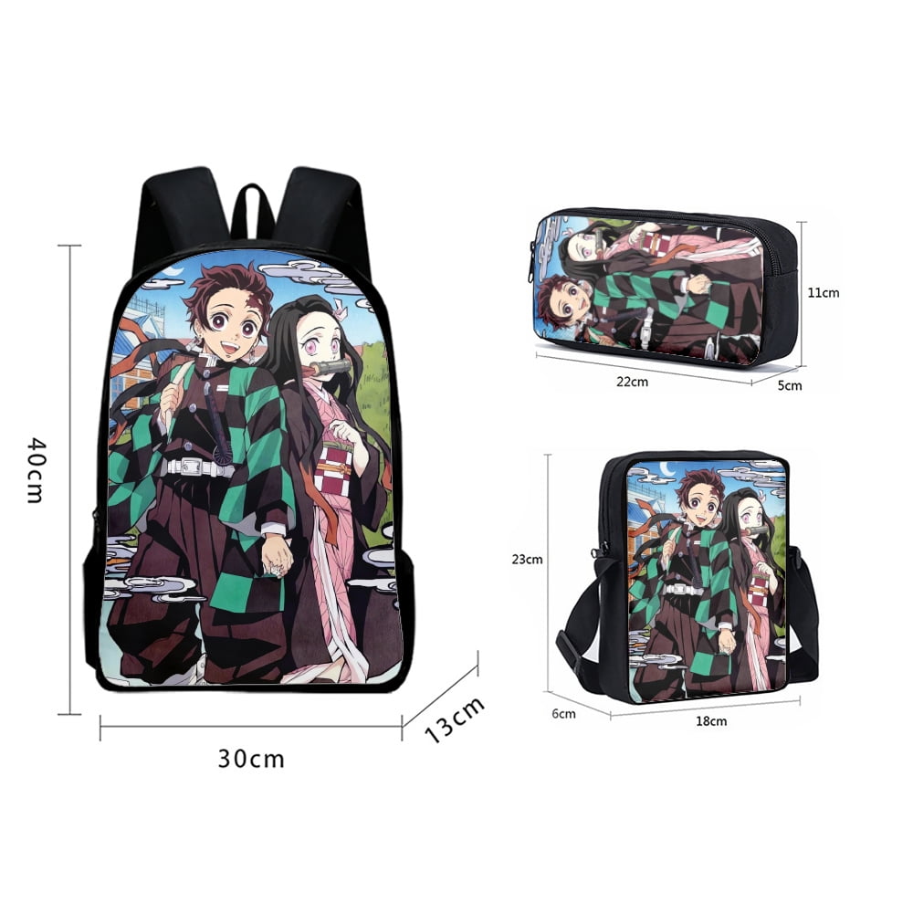 3Pcs/Set Anime Laptop Schoolbag Slant Demon Slayer Backpack Creative Super  Anime 3D Printed+Shoulder Bags with Pencil Case Back to School Gifts 