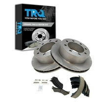 TRQ Rear Brake Pad & Rotor Kit Brake Pads Brake Rotor Parking Brake Shoe Set Ceramic Fits Select 2003-2004 Ford E-250 1999-2002 E-250 Econoline