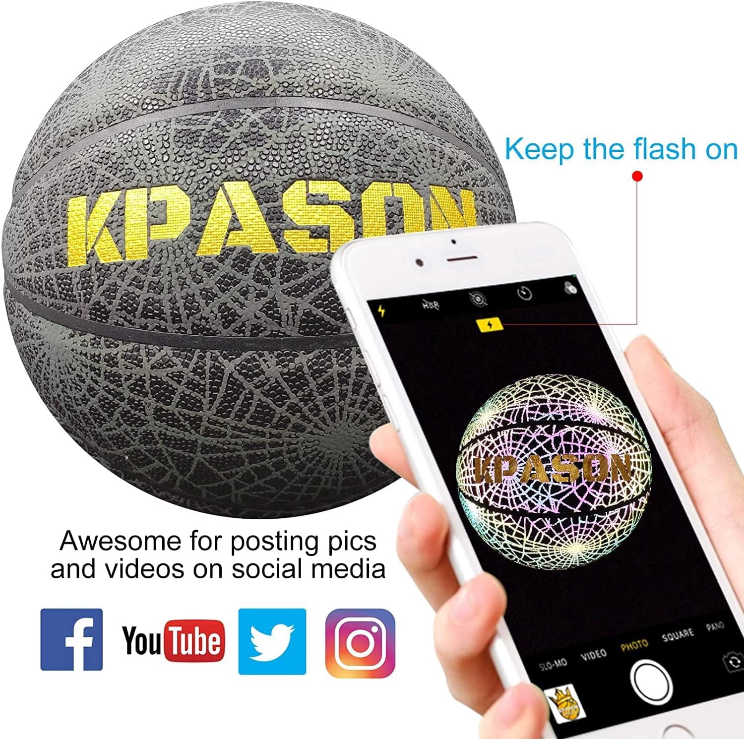 Basketball, Holographic Basketball Size 5 (27.5") & Size 6 (28.5") & Size 7 (29.5") for Kids & Adults, Reflective Glowing Leather Basketball, Indoor Outdoor Basketball Gifts for Boys Girls