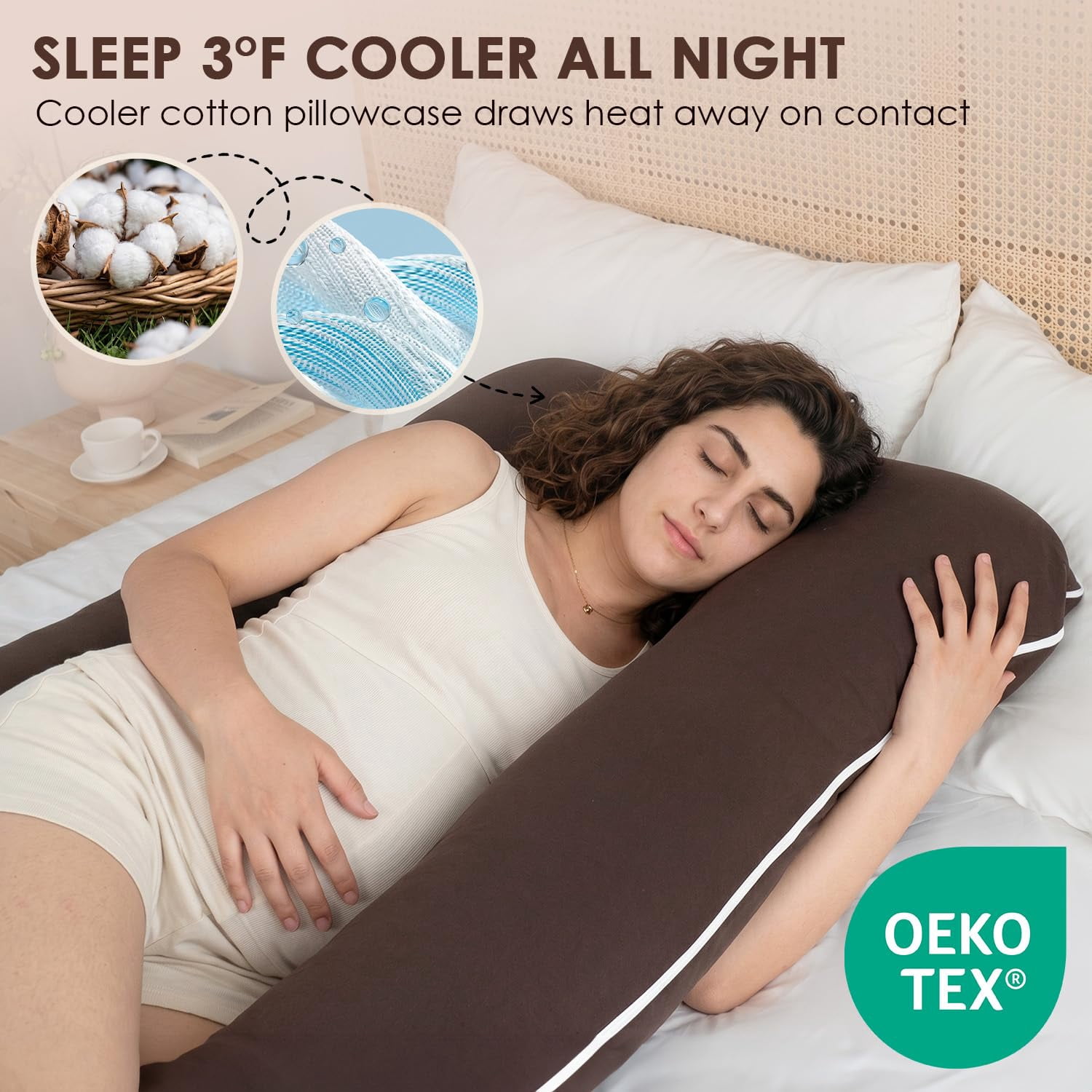 U Shaped Pillow  Breathable Cotton Full Body Support For Maternity Coffee