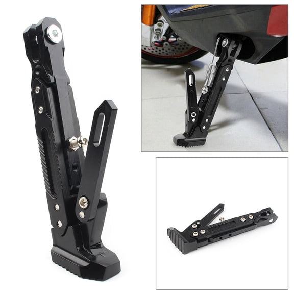 NS CNC Adjustable Foot Support Side Stand Parking Leg Kickstand Black Motorcycle
