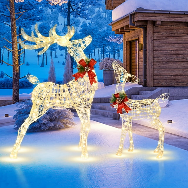 Costway 2 Pieces Lighted Christmas Reindeers Christmas Decoration Pre-Lit 50+120 LED