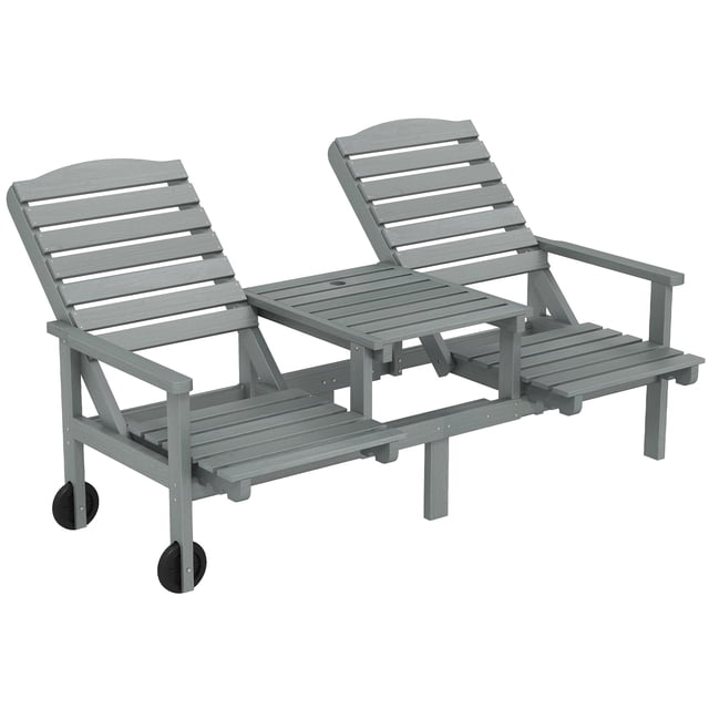 Outsunny Banc d'Extérieur Causeuse avec Dossier Haut à 3 Positions et Roues, Gris