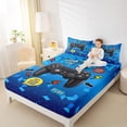 thumbnail image 4 of Homewish Modern Video Game Full Size Sheets for Boys, Blue Cartoon Gamepad Bed Sheets, Honeycomb Abstract Sheet Sets, Super Cozy Room Decor, 4pcs, 4 of 7