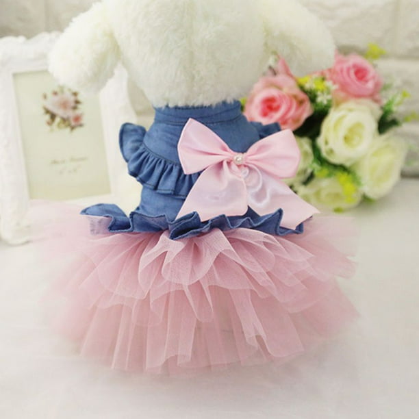 Cute Denim Princess Dress Bowknot Tutu Skirt for Pet Cat Dog