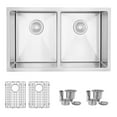 thumbnail image 3 of Stylish Dual Mount 30" Stainless Steel Double Bowl Kitchen Sink with Grids & Strainers S-304TG, 3 of 12