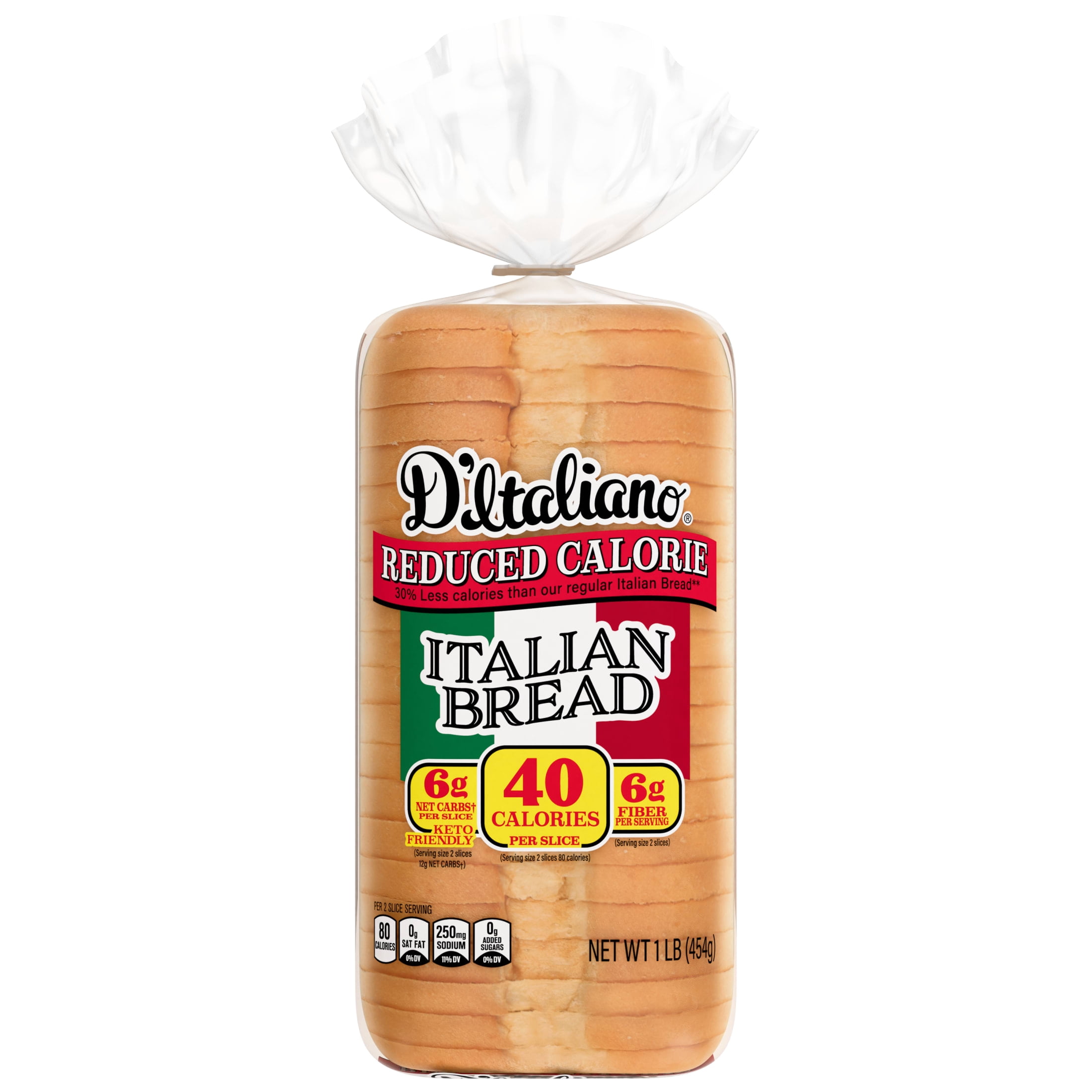 D'Italiano Reduced Calorie Italian Bread, 16 oz, White Italian Bread, Bag