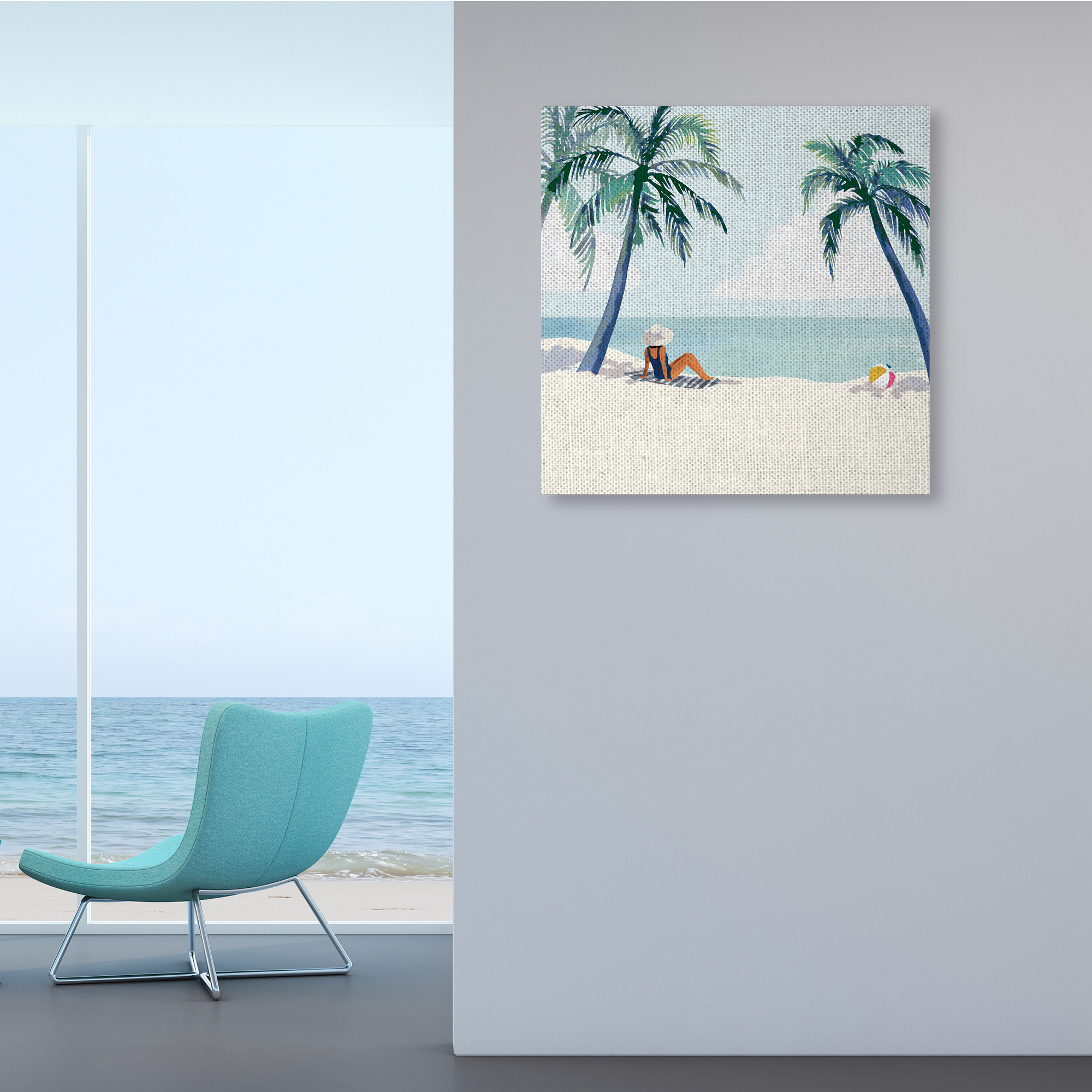 Stupell Industries Woman Lounging under Palm Tree Coastal Landscape,36 x 36,Designed by Victoria Barnes