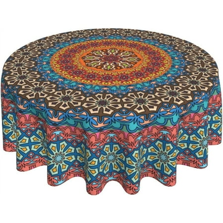

SKQIT Bohemian Round Tablecloth 60 inch Washable Reusable Decoration Table Cover for Home Kitchen Dining Party Pinic Patio Outdoor Decor