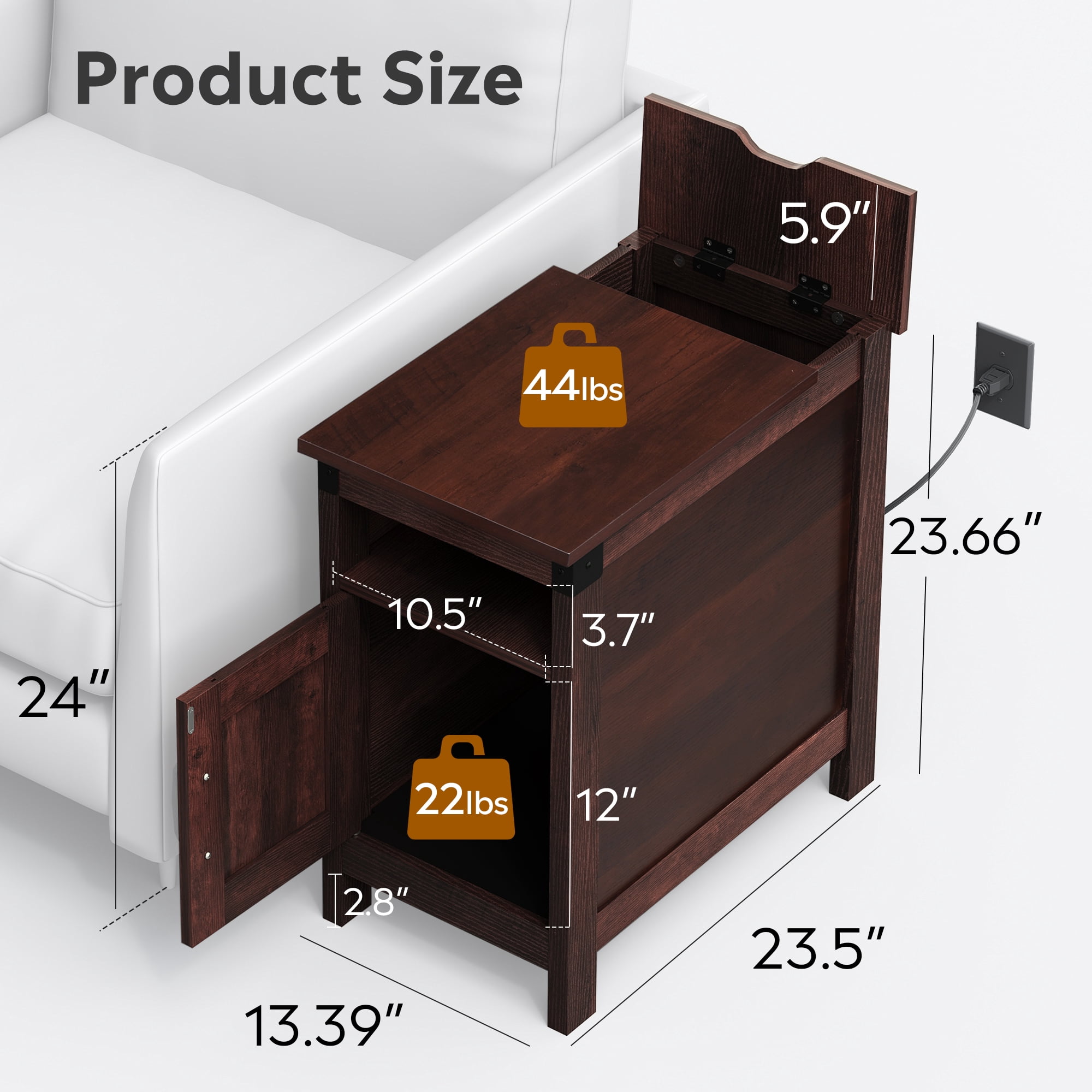 GALAXHERO End Table with Charging Station Narrow Side Table with Storage Night Stand with USB Ports and Outlets Small Wooden Cabinet for Living Room and Bedroom Espresso