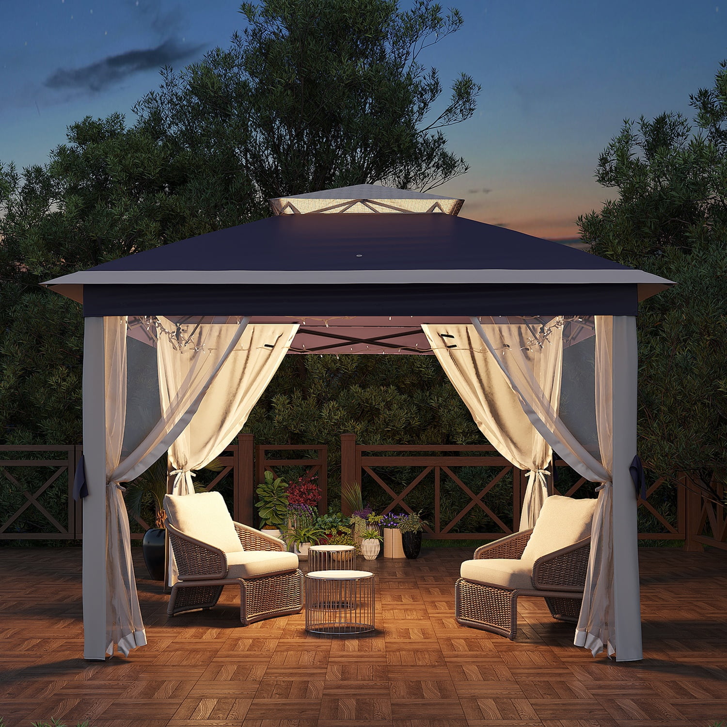 Riedhoff 10.82 x 10.82' Pop up Gazebo, Canopy Shelter with Mesh Netting, 4 Stanbags, Blue