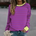 thumbnail image 2 of Oalirro Cute Long Sleeve Tops for Women Striped Print Round Neck Tops for Women 2024 Fall and Winter Hot Pink Shirt, 2 of 5