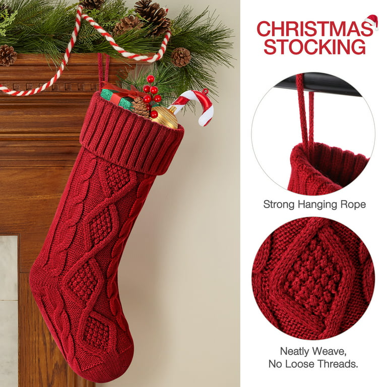 6pcs Christmas Stockings Large Knitted Xmas Stockings 18 Inches Fireplace  Hanging Stockings for Family Holiday Christmas Decoration 