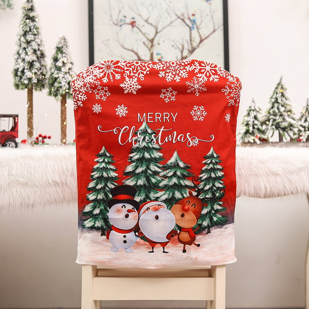 Christmas Chair Cover Santa Claus Elk Banquet Dining Chair Back Seat Protector 
