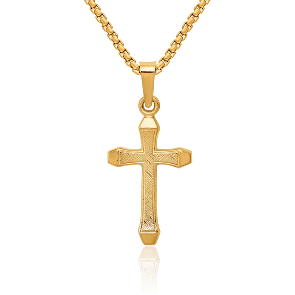 14K Solid Yellow Gold Latin Mexican Holy Cross Necklace Religious Chain Pendant Jesus Christ Christian Charm