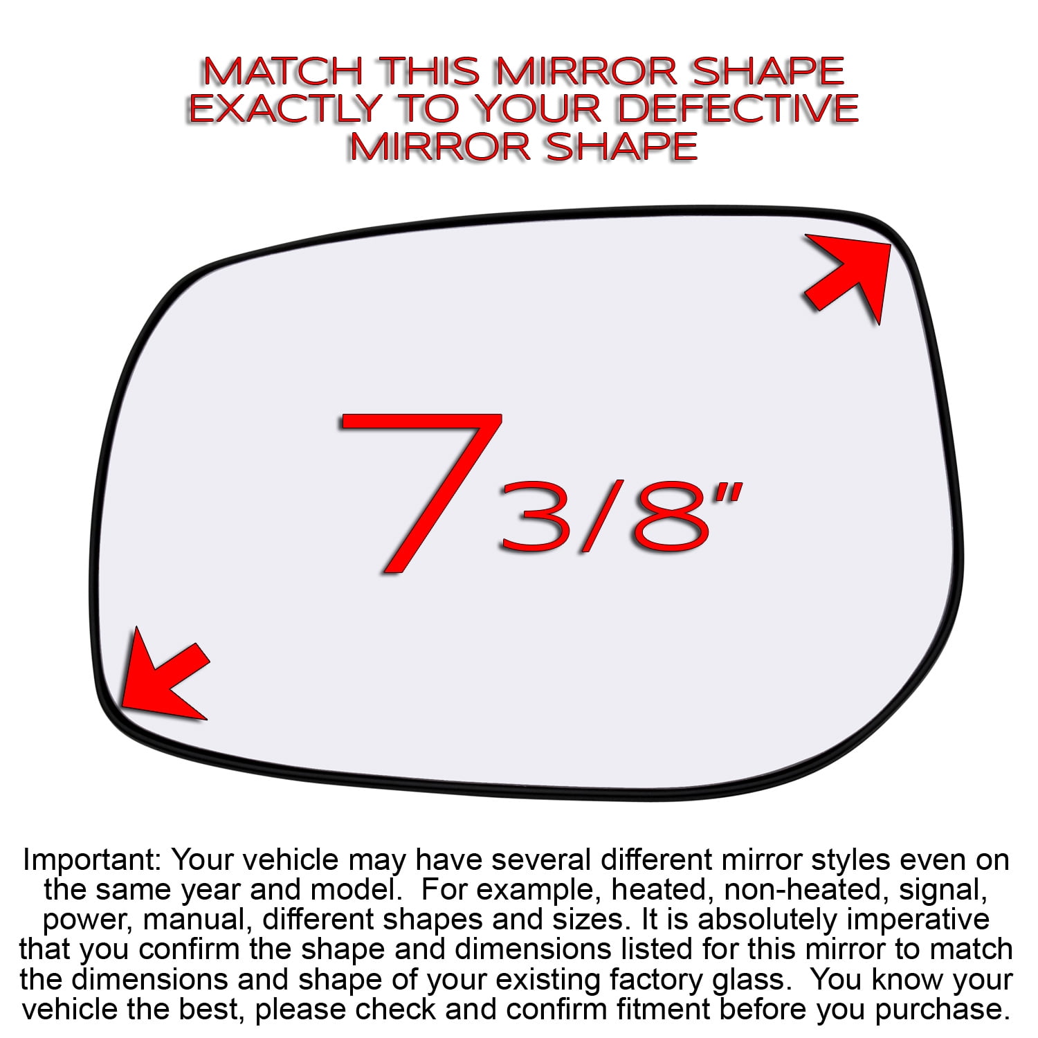 Rugged TUFF Driver Side Mirror Glass Replacement for 09-13 Toyota Corolla, 09-13 Toyota Matrix (Non-Heated)