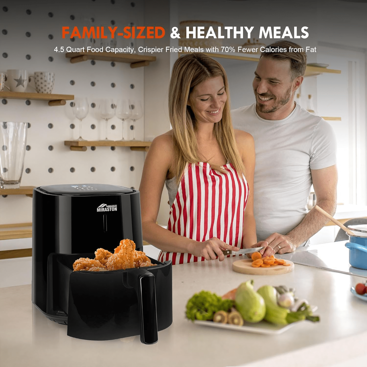 Miraston 4.5QT Compact Digital Air Fryer, 8-in-1 (Air Fry, Roast, Broil, Bake, Reheat, Keep Warm, Pizza, Dehydrate), Touchscreen Display, Nonstick