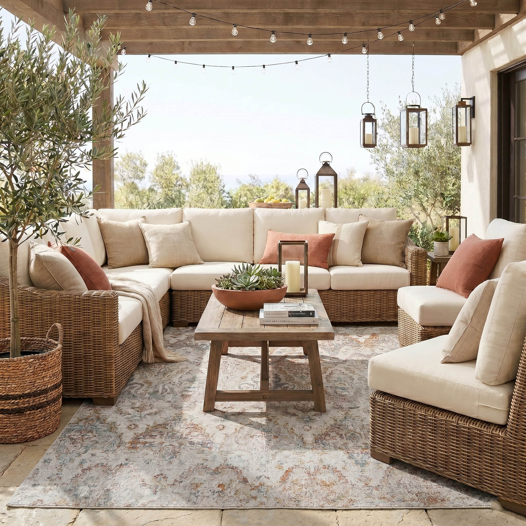 Ox Bay Blake 5'3" x 7'10" Beige/Tan Ikat Durable Performance Indoor/Outdoor Area Rug