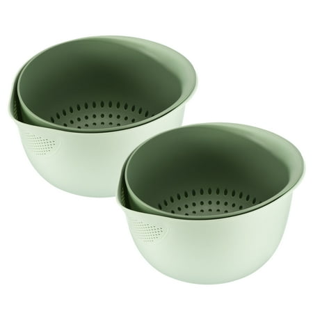 

Kitchen Strainer Bowl Sets 2PCS Plastic Washing Bowl and Strainer Fruits Vegetable Washing Basket-Green
