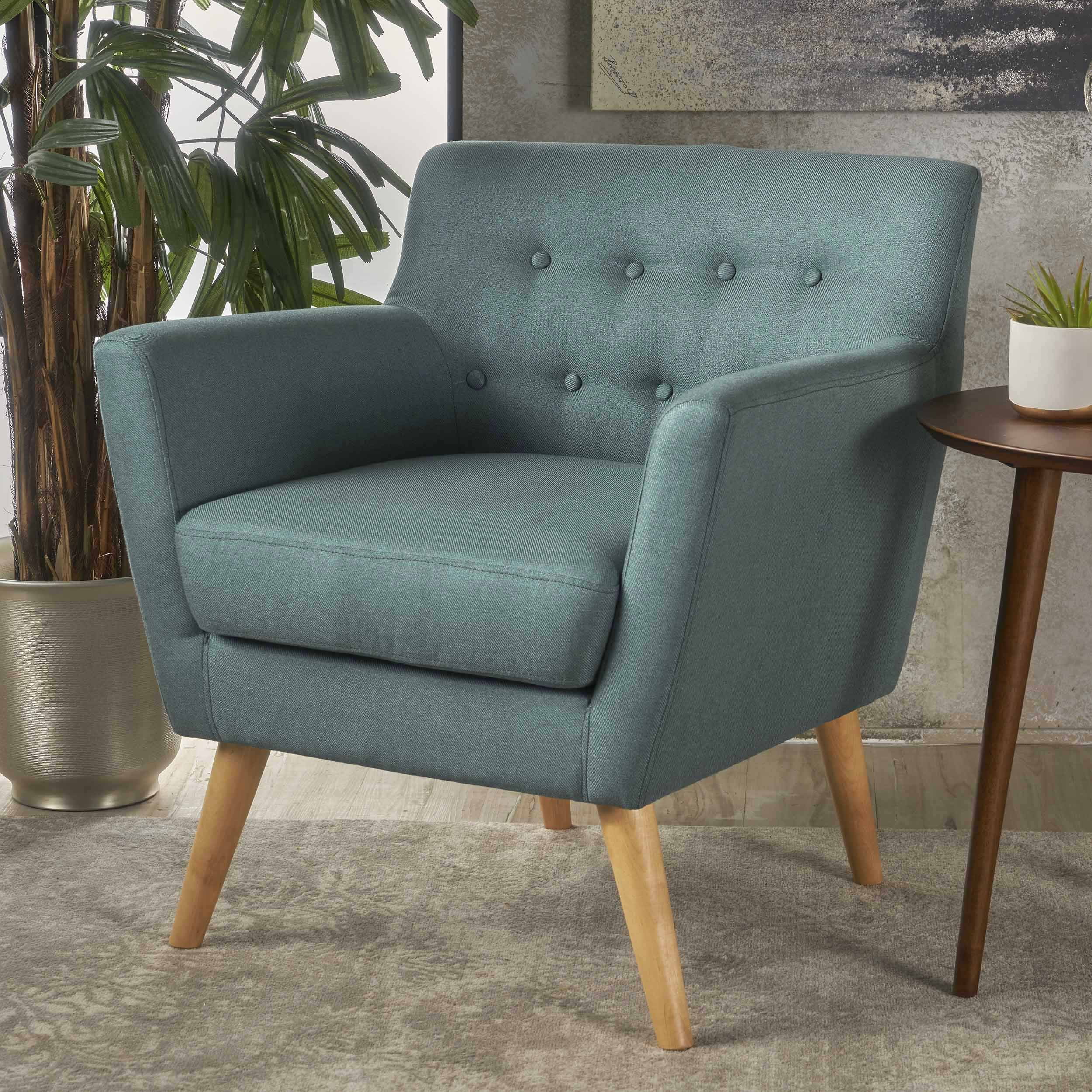Noble House Nina Mid Century Dark Teal Fabric Club Accent Chair