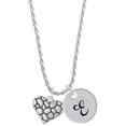 thumbnail image 1 of Delight Jewelry Silvertone Pebble Heart Silvertone Script Initial Disc - E - Charm Necklace, 20"+3", 1 of 4