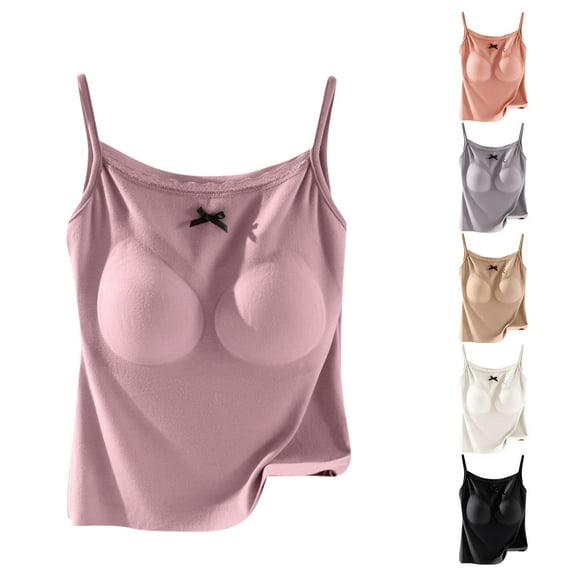 Aboser Women's Padded Camisole Tops Cute Bowknot Layering Shirt Built in Bra Undershirts Ultra Soft Sleeveless Tank Top Double Lined Seamless Camis