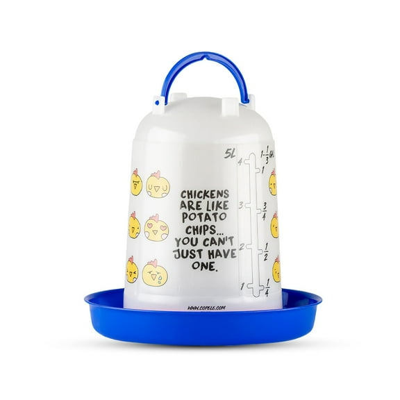 Stromberg's Poultry Drinker 5L, Blue Chicken Emoji Poultry Waterer, Heavy Duty UV-Resistant Plastic, Easy to Fill and Clean, Suitable for All Coops