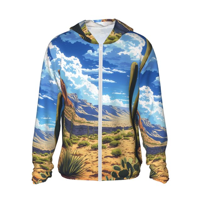 Fotbe Western Desert Cactus Chaqueta con Protección Solar UPF 50+ para Hombre y Mujer, Camisa con Capucha y Bolsillos-XX-Large