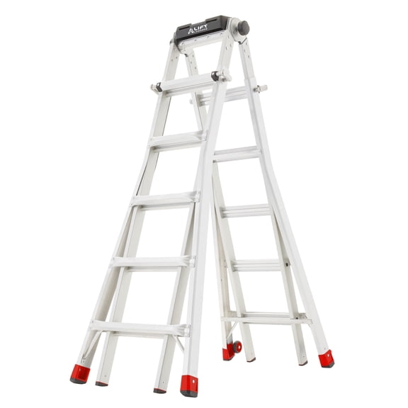 Lift Ladders 23 ft Multi-Position Aluminum Step Ladder, 300 lb Capacity, Silver