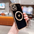 thumbnail image 4 of Compatible with iPhone 12 Pro Max Magnetic Case for Women Girls,Light Luxury Cute Love Heart MagSafe Plating Electroplated Bling Case Raised Full Camera Lens Protection Phone Case-Black, 4 of 6
