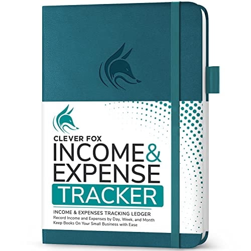 Seguimiento ingresos/gastos Clever Fox: Libro contabilidad y registro pequeñas empresas - Cuaderno Ingresos/Gastos bolsillo - Sin fecha, A5, 5.8"x8.3", Tapa dura (Teal Oscuro)